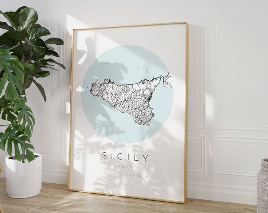 Sizilien Poster | Karte kreisförmig